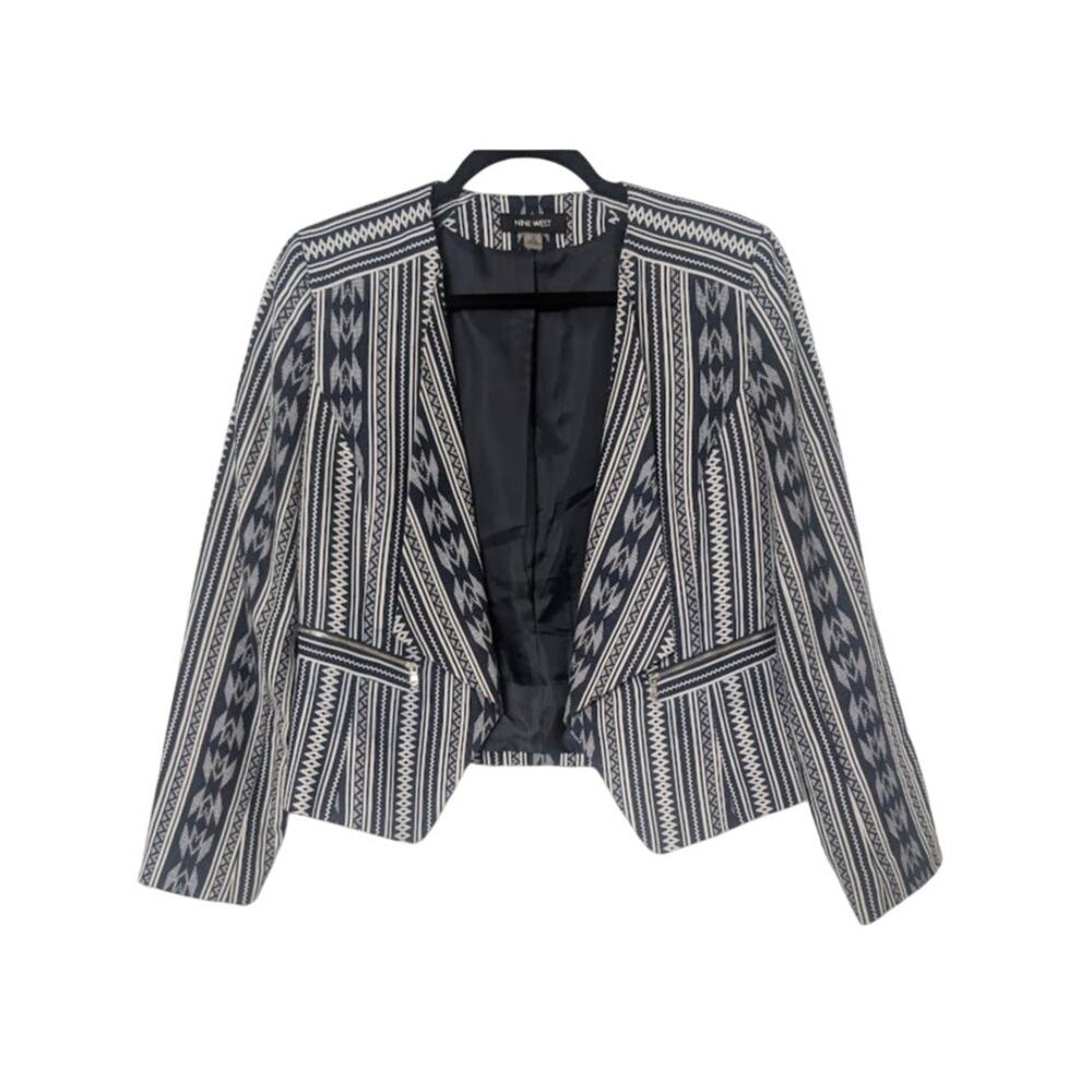 Nine West Open Front Aztec Geometric Blazer Crop Career Casual Jacket Womens 6